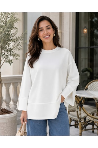 Unika Boutique Kadın Oversize Yırtmaçlı Uzun Kollu Salaş Bluz Beyaz