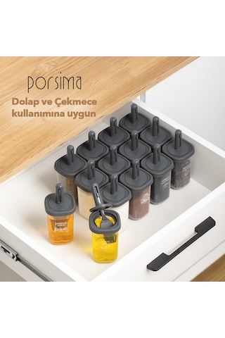 Porsima 1102 Kaşıklı 14'lü Baharatlık Seti Yağdanlıklı Antrasit