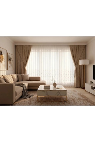 Nivemeshome Ahu 1-0049p Yarı Desenli 1/3 Pileli Tül Perde Apm Ekru