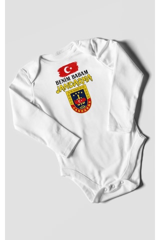 Morivokids Benim Babam Jandarma Uzun Kollu Bebek Body %100 Pamuk Beyaz