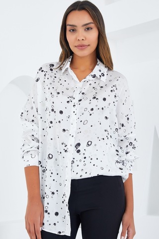 Bigdart Kadın Siyah Beyaz Desenli Oversize Saten Gömlek 3985 3985bgd19-741-14938 001