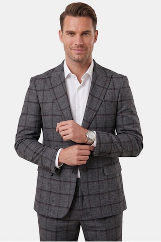 Deepsea Antrasit Kare Desenli Slim Fit Erkek Takım Elbise Çift Düğme Çift Yırtmaç 2 Li Takım 2601812
