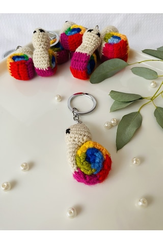 Fynbos Amigurumu Renkli Sevimli Salyangoz Figürlü Anahtarlık