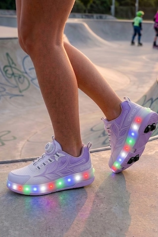 Nstil Unisex Yetişkin Çocuk Spor Ayakkabı Akıllı Bağcıklı Çıkarılabilen Patenli Işıklı Sneaker 003 Mor
