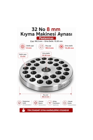 32 No 8 Mm Kıyma Makine Aynası Paslanmaz