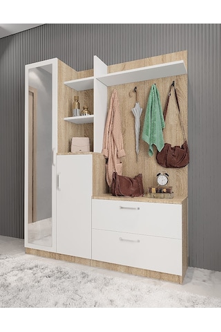 Çizgi Portmanto Vestiyer Meşe Beyaz-180 cm