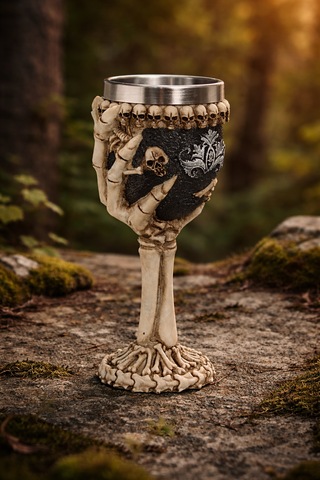 İskelet Eli Figürlü 3d Kabartmalı Çelik Kadeh Bardak Gotik Dekoratif Kupa Gri - Mint