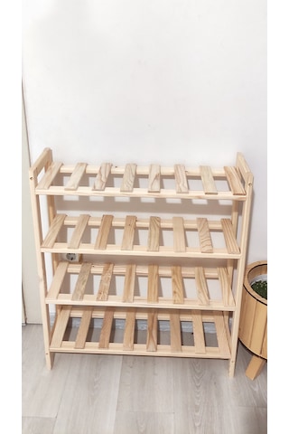 Dekoratif 4'lü Doğal Ahşap Ayakkabılık Ahşap