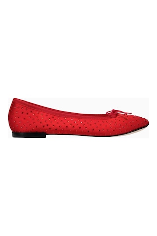 Repetto Cendrillon Saten Balerin Ayakkabı Kristal Taşlı, Fiyonk Detaylı, Fransız El Işçiliği Babet Kırmızı