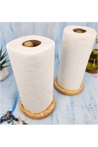 2 Ad Çam Ağacı Kağıt Havluluk Ahşap Peçetelik Mutfak Düzenleyici