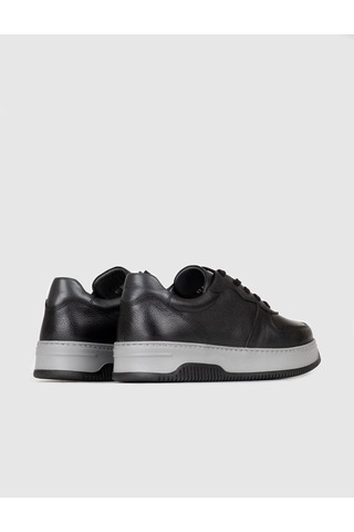 Hakiki Deri Siyah Bağcıklı Erkek Sneaker Spor Ayakkabı Siyah