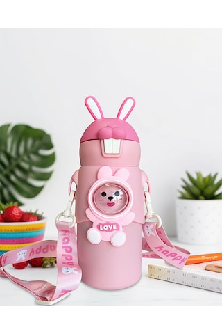 Pembe Tavşan Kulaklı Çoçuk Termosu Paslanmaz Çelik Pembe