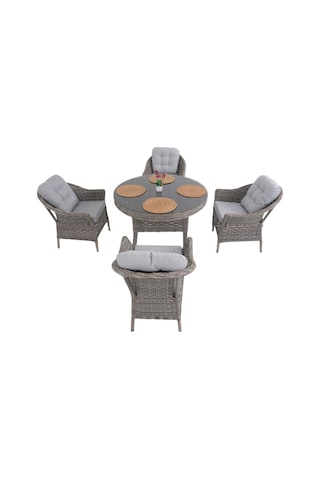 Spark Nova 110 Cm Rattan Yuvarlak Minderli Bahçe Masa Takımı Gri