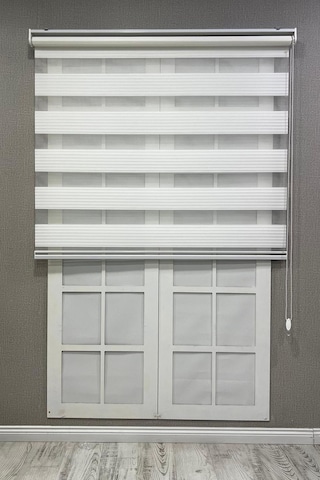 Zebra Stor Perde Geniş Plise Güneşlik Perde Beyaz Beyaz