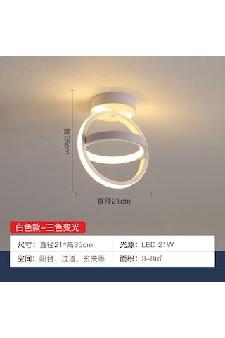 Suofeng Beyaz İki Halka Led Aydınlatma: Koridor, Balkon, Gardırop İçin 3 Renk Değişimli Modern简约北欧 Stili Lambader Beyaz