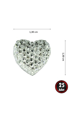 Polyester Kalp Fiyonk, 1,3 Cm - 25 Adet - Gümüş 1+