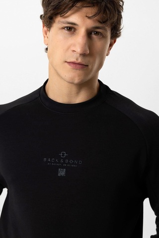 Backandbond Siyah Regular Fit Pamuklu Bisiklet Yaka Kanguru Sweatshirt