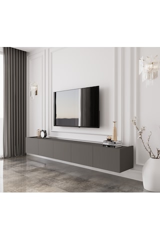 Capella Gri Mdf Country 5 Kapak Duvara Monte 200 Cm Tv Ünitesi