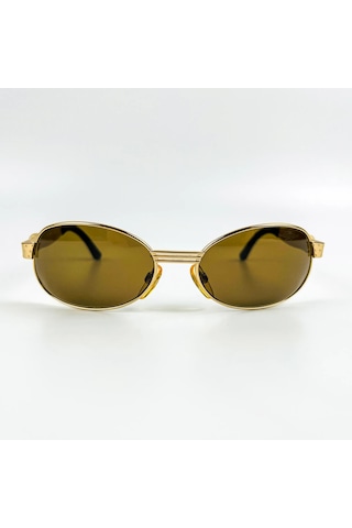 Vintage Güneş Gözlüğü 90 Lar Retro Gözlük Gold Metal Çerçeve, Kahverengi Cam