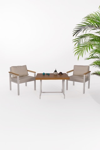 Neokas Metal Bahçe Oturma Grubu, Balkon Takımı, Kafe Koltuğu, Bekleme Alanı Koltuğu, 1 + 1 + Masa Beyaz