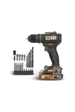 Cat DX1010.1 18V 2.0AH Li-ion Çift Akülü Kömürsüz Profesyonel Şarjlı Darbeli Matkap + 20 Parça Delme Vidalama Uç Seti