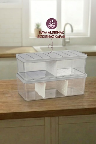 Selka Home 2 Adet 2 Lt. Nora Bölmeli  Organizer Buzdolabı Buzluk Düzenleyici Saklama Kabı