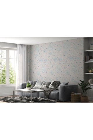 Vintagepastel Çiçekler Yapraklar Duvar Kağıdı-5645 Çok Renkli