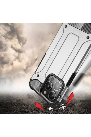 Noktaks - Apple Uyumlu iPhone 13 Pro Max - Kılıf Çift Katman Zırh Tank Crash Military Kapak - Siyah
