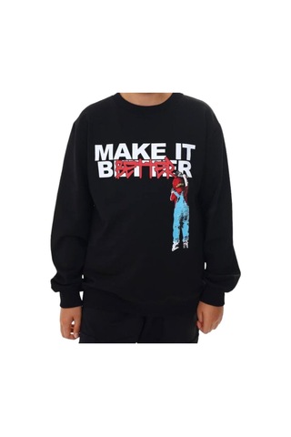 Erkek Çocuk Make It Better Yazılı Sweatshirt-13415-siyah