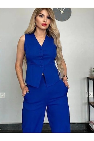 Tane Tasarım Kadın Yelek Pantolon Takım Kadın Şık Yelekli Takım - Dar Kalıptır Lacivert Lacivert