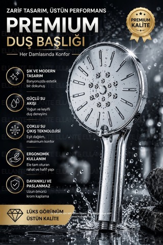 Premium 5 Kademeli Duş Başlığı Yüksek Basınçlı Tasarruflu El Duşu Krom Kaplama Paslanmaz Gövde Stand Çok Renkli