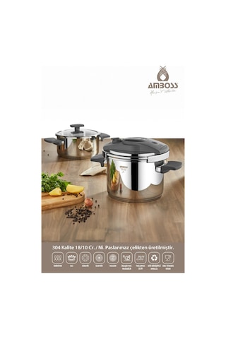 Enio Matik 4+6lt 4 Parça Düdüklü Tencere Seti Gümüş - Siyah