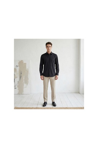 Yusaytr Slim Fit Uzun Kollu Pamuklu Gizli Düğme Yakalı Oxford Gömlek Siyah Siyah