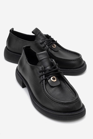 Luvishoes Luvi Shoes Band Siyah Cilt Hakiki Deri Bağcıklı Kadın Loafer Ayakkabı Siyah