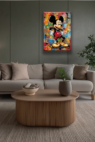 Renkli Mickey Pop-art Cam Tablo