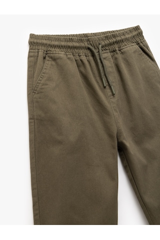 Koton Beli Bağcıklı Cep Detaylı Pamuklu Gabardin Jogger Pantolon Haki 6wkb40003tw Haki