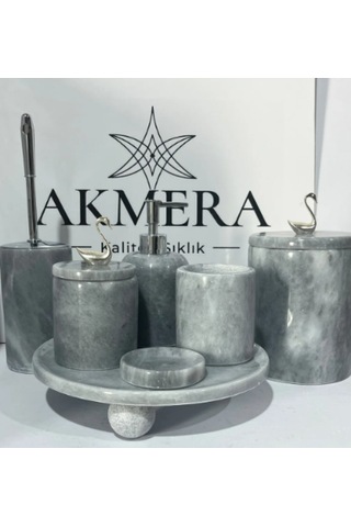 Lüks Gri Mermer Top Ayaklı 7 Parça Banyo Seti Grikuğu