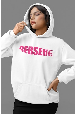 Sevbano Tasarım Berserk Guts Anime Sırt Baskılı Unisex Oversize Penye Hoo beyaz