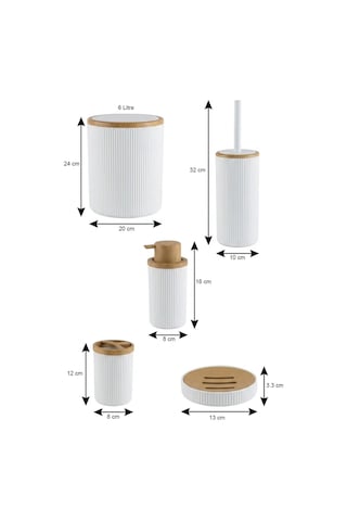 Makri Home Banyo Seti 5'li, Beyaz, Ahşap Desenli, Yuvarlak