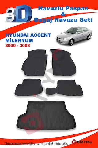 Hyundai Accent Milenyum 2000-2003 Paspas ve Bagaj Havuzu Seti Siyah