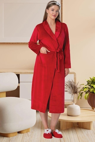 Mecit 6505 Kırmızı Kadife Sabahlıklı Gecelik Takım