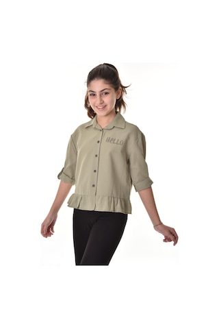 Kız Çocuk Bel Detaylı-taş Baskılı Crop Gömlek 6-15 Yaş 12254 Haki
