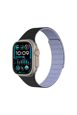 Watch Ultra 49mm Amazingthing Smoothie Sport Magnetik Tak Çıkar Silikon Strap Kayış Siyah-mor