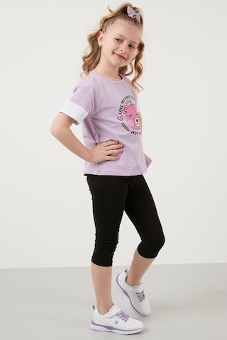 Lela Pamuklu Baskılı Bisiklet Yaka Kız Çocuk T Shirt 6211038 Lila