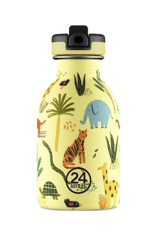 Kids Bottle Jungle Friends Paslanmaz Pipetli Çelik Çocuk Su Matarası 250 Ml Sarı