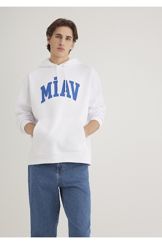 Mavi - Miav Baskılı Kapüşonlu Sweatshirt 0s10122-620 Beyaz