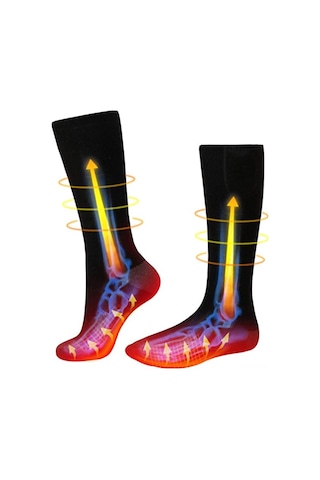 Vkemall Kot Pilli Isıtıcı Çoraplar - Pamuklu Spor Ayakkabı Socks - Winter Bisiklet Motor Kamp İçin - Type D Gri Siyah + Batarya Kutusu Çok Renkli