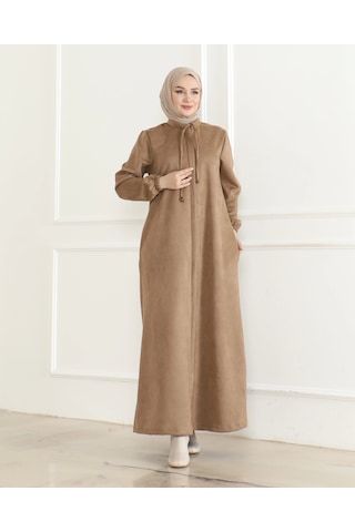 Süet Kumaş Salaş Kesim Ferace / Kahve - F0504 Kahverengi