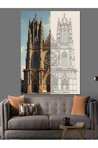 Ahşap Tablo Gotik Katedral Eskiz Çizimi