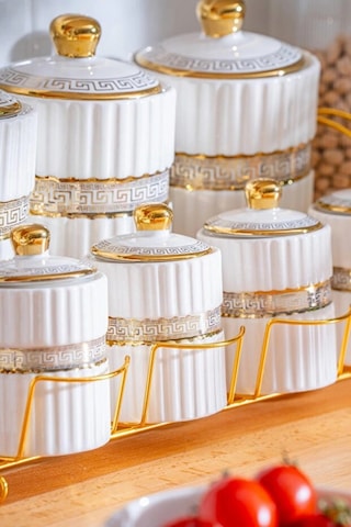 Acar Eva Gold Metal Standlı Baharatlık 7'li Çok Renkli